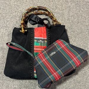 Plaid and Black Handbag Set